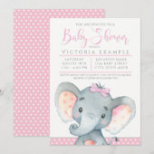 Meisjes Schattigee Olifant Baby Shower Uitnodiging (Voorkant / Achterkant)