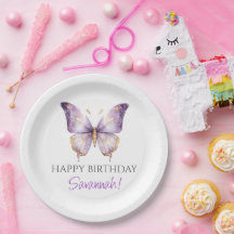 Meisjes Schattigee Paarse Vlinder 1e Verjaardagsfe