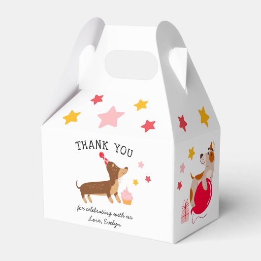 Meisjes Schattigee Roze Verjaardag Pawty Dogs Bedankdoosjes (Voorkant Zijde)