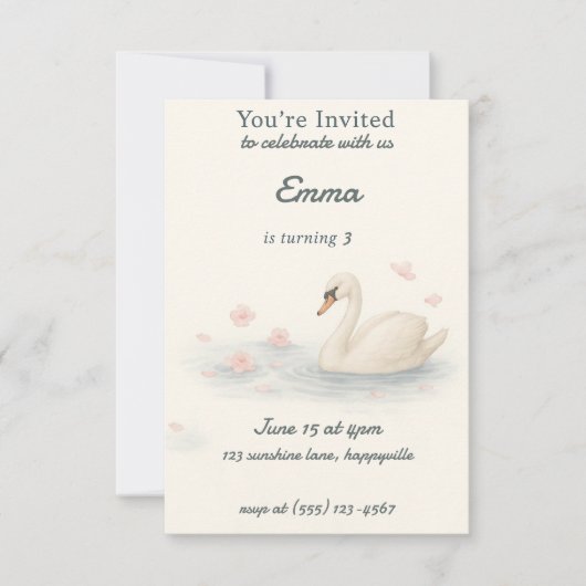 Meisjes Schattigee zwaan prinses verjaardagsuitnod Kaart (Voorkant)