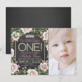 Meisjes schoolbord eerste verjaardagsfeestje uitno kaart (Voorkant / Achterkant)