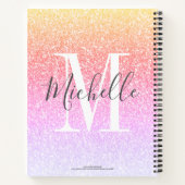 Meisjes Script Rainbow Glitter Sparkles Monogram Notitieboek (Achterkant)