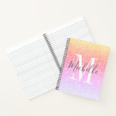 Meisjes Script Rainbow Glitter Sparkles Monogram Notitieboek (Binnen)