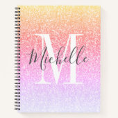 Meisjes Script Rainbow Glitter Sparkles Monogram Notitieboek (Voorkant)