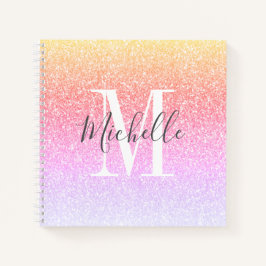 Meisjes Script Rainbow Glitter Sparkles Monogram Notitieboek