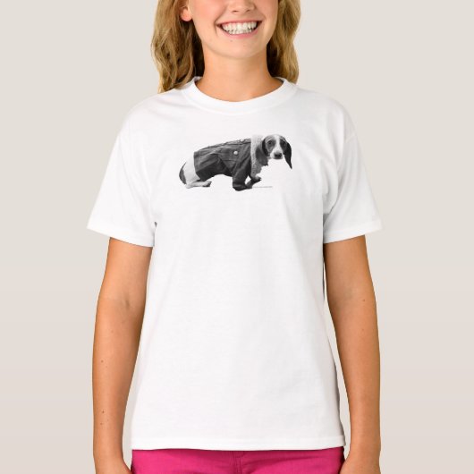 Meisjes" "Shelby in a Jean Jacket" Dachshund T-shi T-shirt (Voorkant)