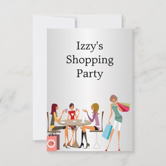 Meisjes Shopping Party Event Zilver Wit Kaart (Voorkant)