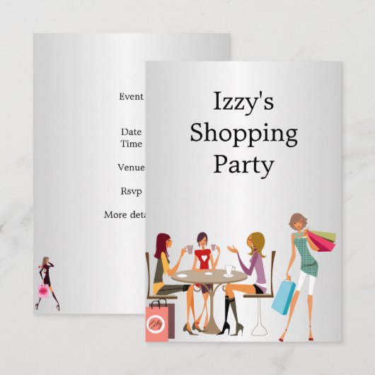 Meisjes Shopping Party Event Zilver Wit Kaart (Voorkant / Achterkant)