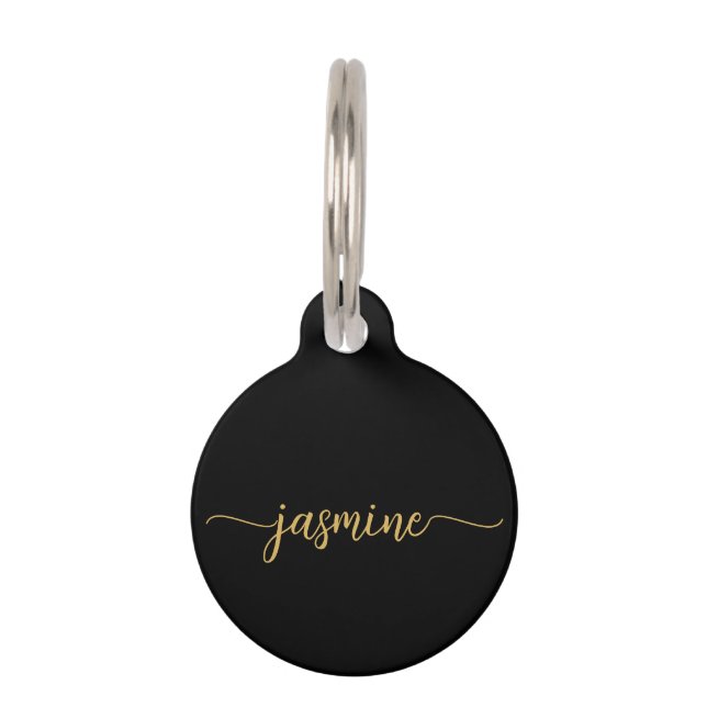 Meisjes Simple Black- en Gold-monogram-script Huisdierpenning (Voorkant)