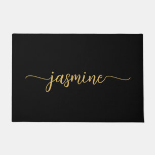 Meisjes Simple Black Gold Monogram Name Script Deurmat