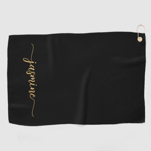 Meisjes Simple Black Gold Monogram Name Script Golfhanddoek (Horizontaal)