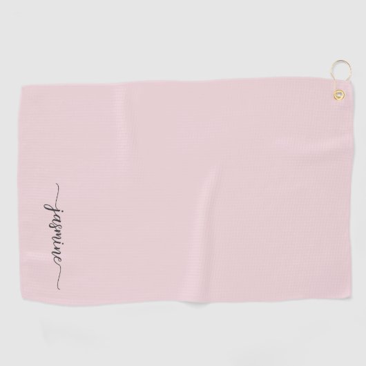 Meisjes Simple Blush Pink Monogram Name Script Gol Golfhanddoek (Horizontaal)