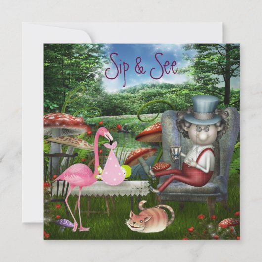 Meisjes Sip & See Mad Hatter Tea Party Baby shower Kaart (Voorkant)