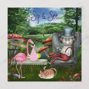 Meisjes Sip & See Mad Hatter Tea Party Baby shower Kaart