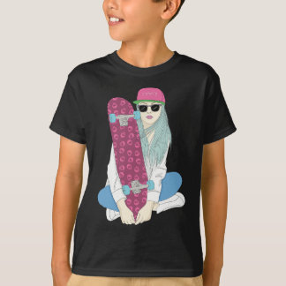 Meisjes Skate Skateboard Skateboarden Doen Een Kic T-shirt