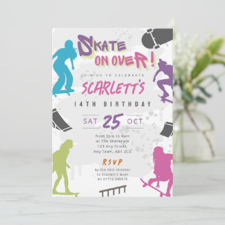 Meisjes Skateboard Feest Verjaardagsuitnodiging Sk Kaart