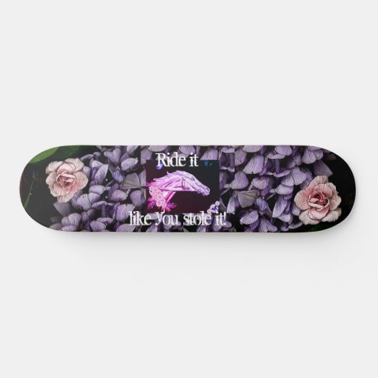 Meisjes skateboard met paard, bloemen (Horizontaal)