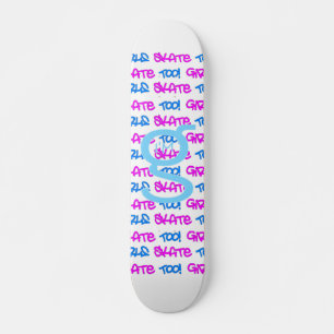 Meisjes Skaten Ook! - Witte Skateboard -(blauw & r