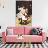 Meisjes Skipping met een Jump Rope Canvas Afdruk (Insitu (Woonkamer))