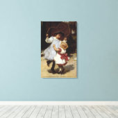 Meisjes Skipping met een Jump Rope Canvas Afdruk (Insitu (Houten vloer))