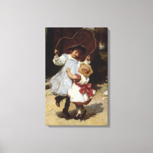 Meisjes Skipping met een Jump Rope Canvas Afdruk