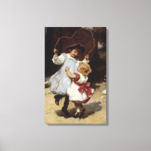 Meisjes Skipping met een Jump Rope Canvas Afdruk (Voorkant)