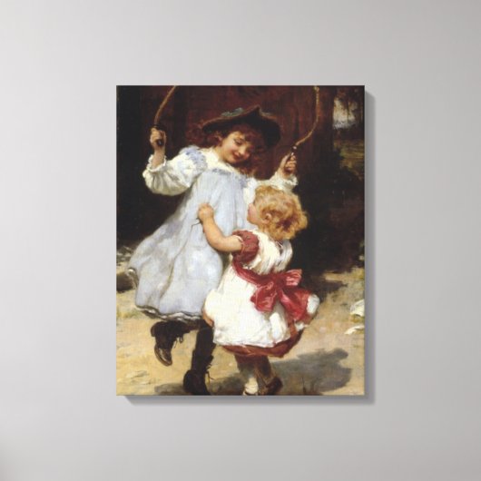 Meisjes Skipping met een Jump Rope Canvas Afdruk (Voorkant)