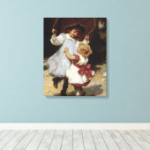 Meisjes Skipping met een Jump Rope Canvas Afdruk (Insitu (Houten vloer))