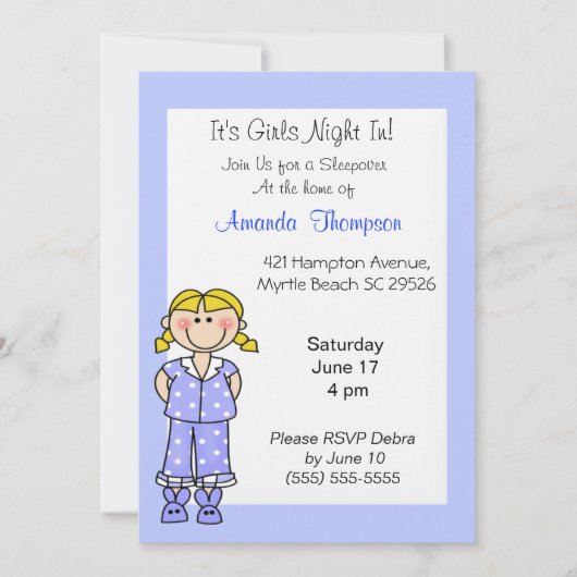 Meisjes Slapepover Birthday Invitations Kaart (Voorkant)