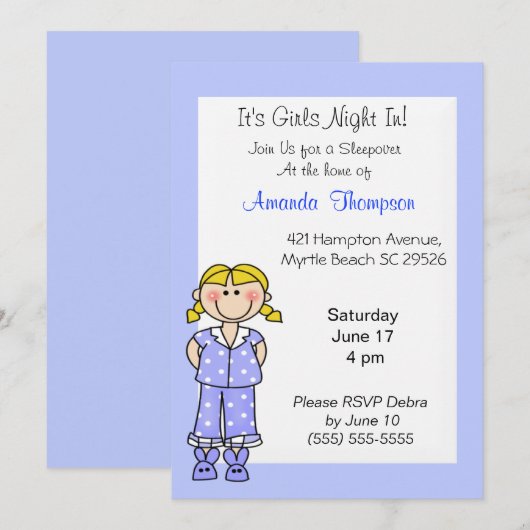 Meisjes Slapepover Birthday Invitations Kaart (Voorkant / Achterkant)