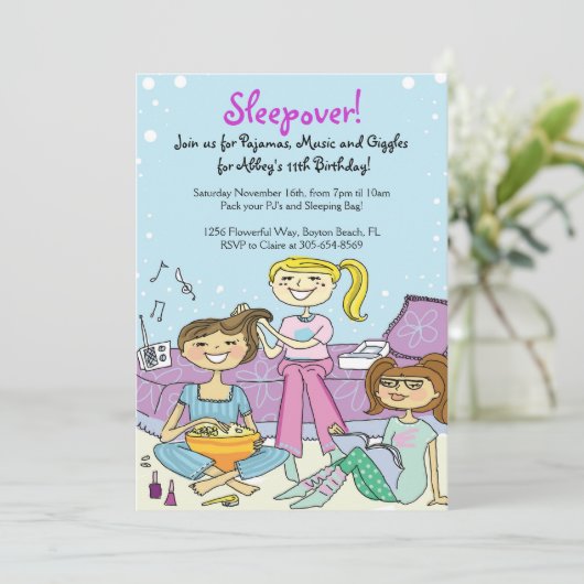 Meisjes Slapepover Gedekte uitnodiging van de Birt (Staand voorkant)