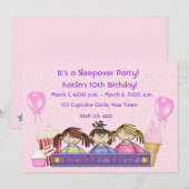 Meisjes Slapepover Party Birthday Invitation Kaart (Voorkant / Achterkant)