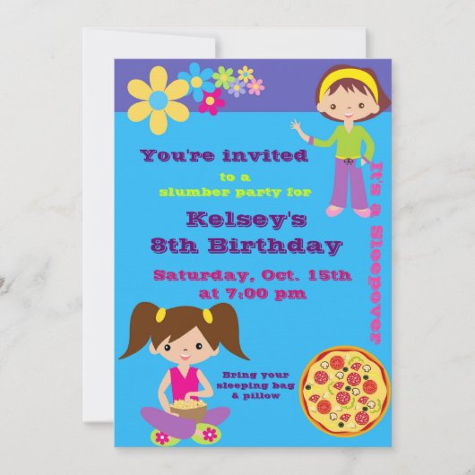 Meisjes Sleepover Pajama Slumber Party Invitation Kaart (Voorkant)