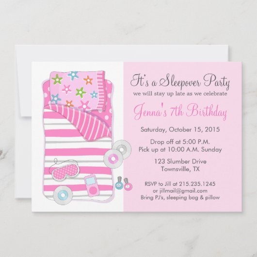 Meisjes Sleepover Pajama Slumber Party Invitation Kaart (Voorkant)