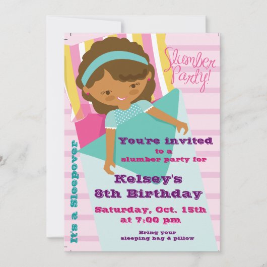 Meisjes Sleepover Pajama Slumber Party Invitation Kaart (Voorkant)
