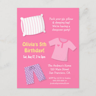 Meisjes Sleepover Slumber Birthday Party Invitatio Kaart