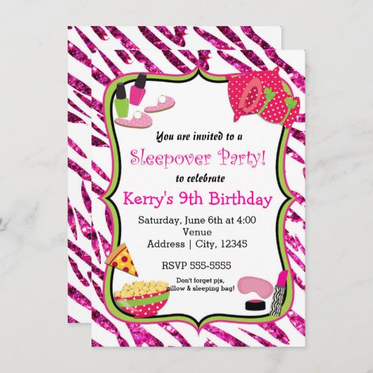 Meisjes Sleepover Slumber Party Make-up uitnodigin Kaart (Voorkant / Achterkant)