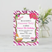 Meisjes Sleepover Slumber Party Make-up uitnodigin Kaart (Staand voorkant)