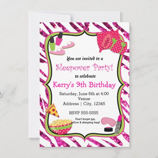 Meisjes Sleepover Slumber Party Make-up uitnodigin Kaart (Voorkant)