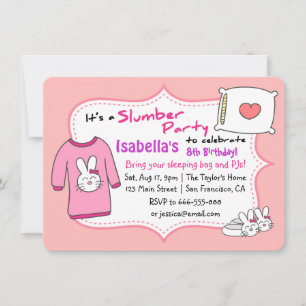Meisjes Slumber Birthday Party, Sleepover Pajama Kaart