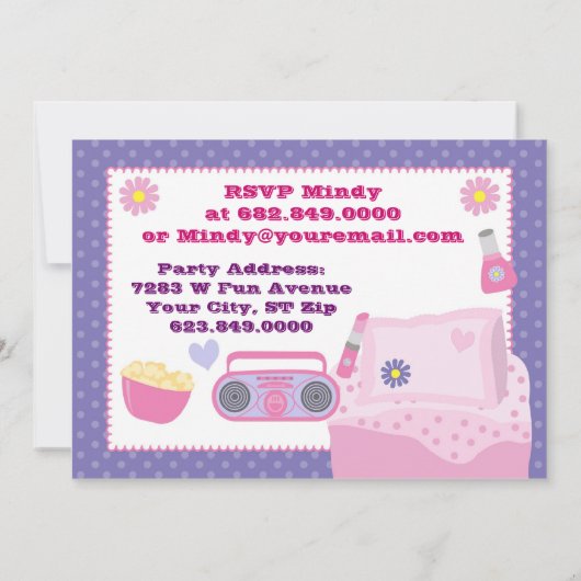 Meisjes Slumber Party Sleepover Pajama Uitnodiging (Achterkant)