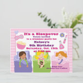 Meisjes Slumber Party Sleepover Pajama Uitnodiging (Staand voorkant)