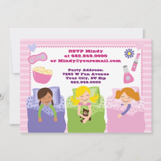 Meisjes Slumber Party Sleepover Pajama Uitnodiging (Achterkant)