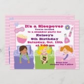 Meisjes Slumber Party Sleepover Pajama Uitnodiging (Voorkant / Achterkant)