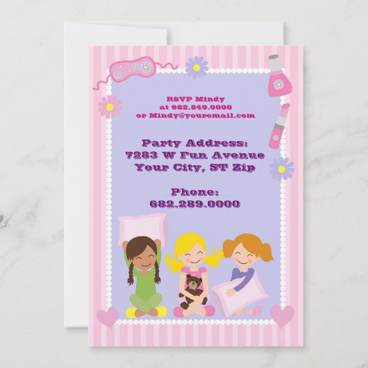 Meisjes Slumber Party Sleepover Pajama Uitnodiging (Achterkant)