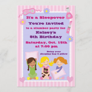 Meisjes Slumber Party Sleepover Pajama Uitnodiging