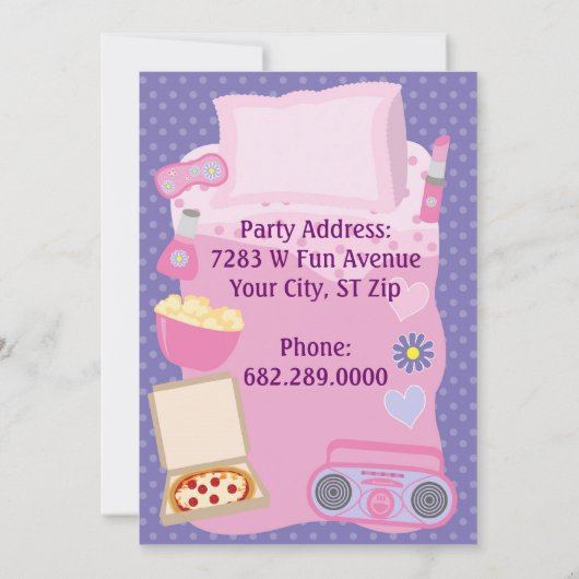 Meisjes Slumber Party Sleepover Pajama Uitnodiging (Achterkant)