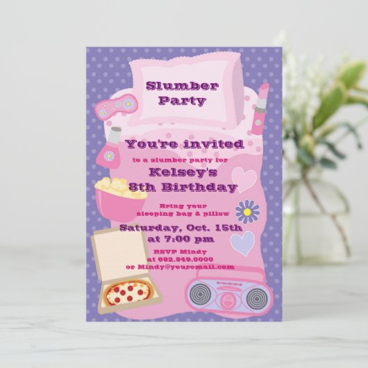 Meisjes Slumber Party Sleepover Pajama Uitnodiging (Staand voorkant)