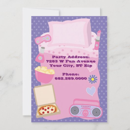 Meisjes Slumber Party Sleepover Pajama Uitnodiging (Achterkant)