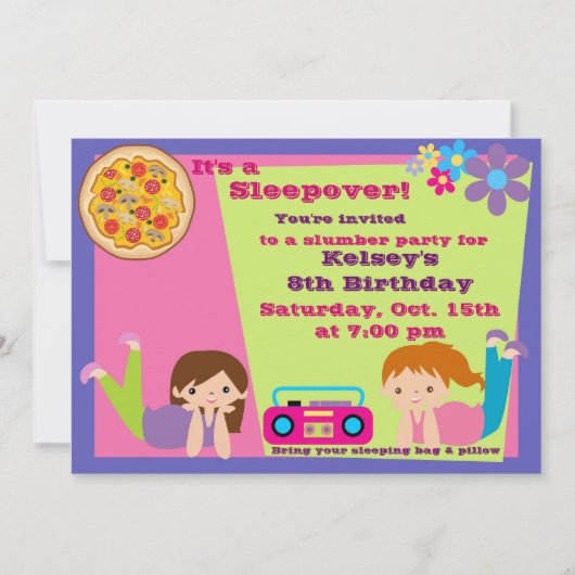 Meisjes Slumber Party Sleepover Pajama Uitnodiging (Voorkant)